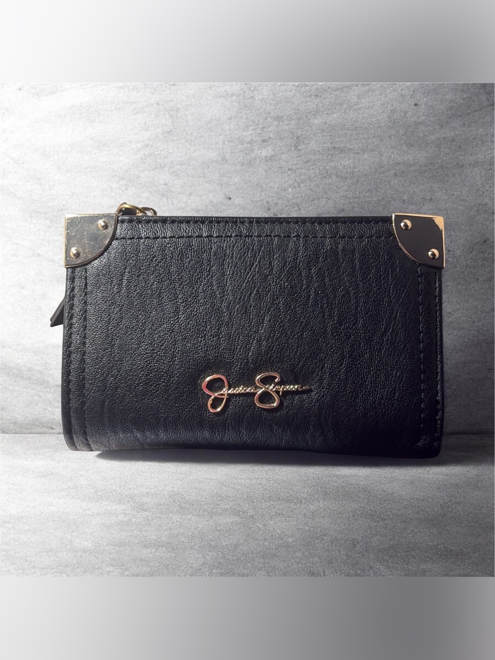 Jessica Simpson Black Wallet with Gold Accents